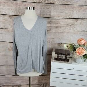 VINCE Drop Shoulder V‎ Neck Top Tshirt Gray Large